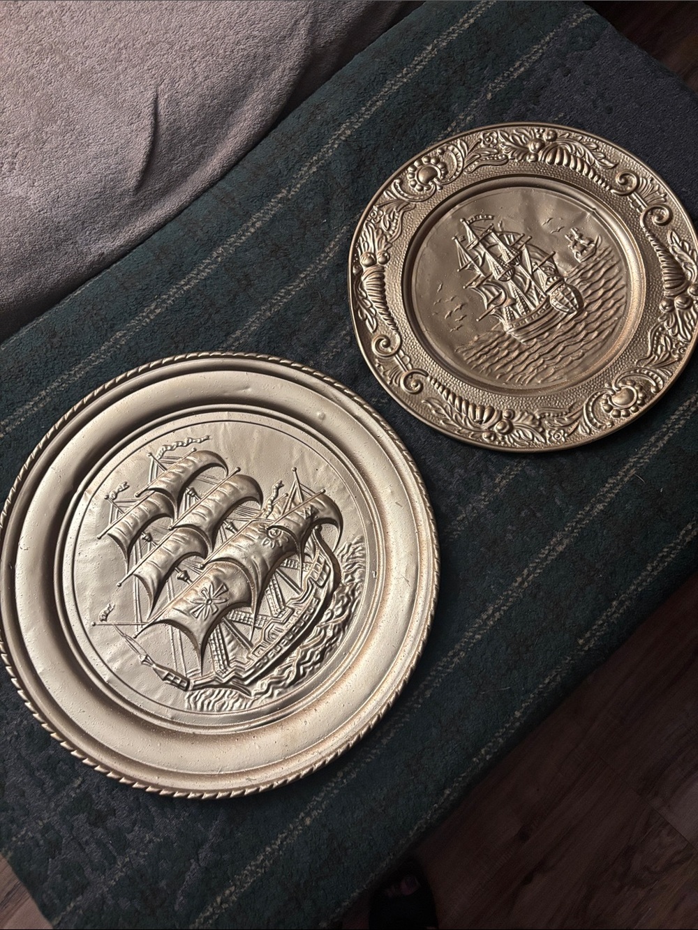 Vintage Decorative Tin Ship Wall Plaques - Pair